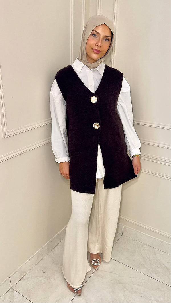 CARDIGAN AVEC BOUTON DORÉ • MARRON