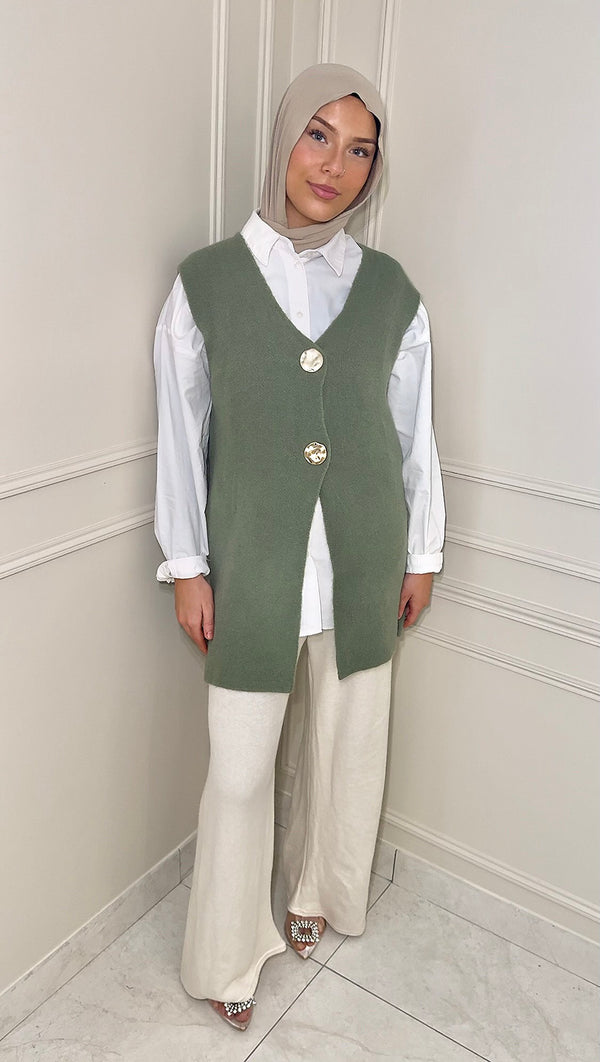 CARDIGAN AVEC BOUTON DORÉ • VERT